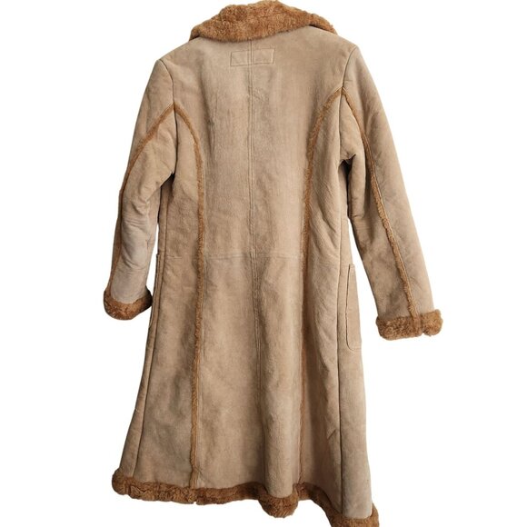 Steve Madden Vintage Y2k Genuine Leather Faux Shearling Long Coat Penny Lane - Picture 2 of 16